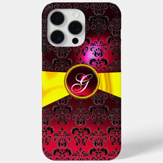 SCHWARZE ROTE DAMASK MONOGRAMM Gelbe Schleife Case-Mate iPhone Hülle (Rückseite)