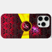 SCHWARZE ROTE DAMASK MONOGRAMM Gelbe Schleife Case-Mate iPhone Hülle (Rückseite (Horizontal))