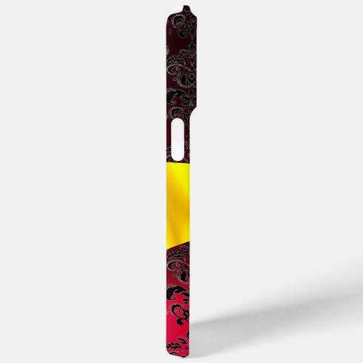 SCHWARZE ROTE DAMASK MONOGRAMM Gelbe Schleife Case-Mate iPhone Hülle (Rückseite / Rechts)