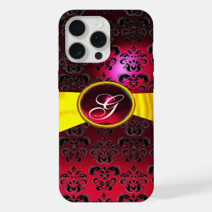SCHWARZE ROTE DAMASK MONOGRAMM Gelbe Schleife iPhone Hülle