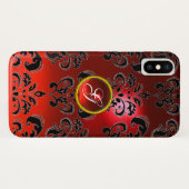 SCHWARZE ROTE DAMASK RUBY GEMSTONE MONOGRAMM Case-Mate iPhone HÜLLE (Rückseite (Horizontal))
