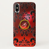 SCHWARZE ROTE DAMASK RUBY GEMSTONE MONOGRAMM Case-Mate iPhone HÜLLE (Rückseite)