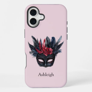 Schwarze rote Federn Maske iPhone 16 Plus Hülle