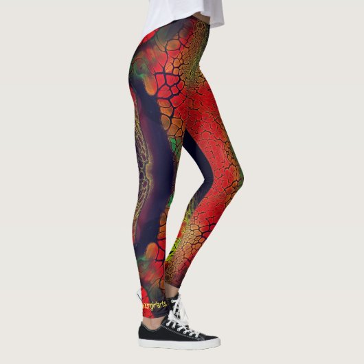SCHWARZE, ROTE FEUERSCHNITTSKALEN LEGGINGS (Rechts)