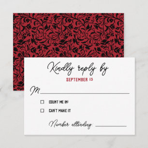 Schwarze rote florale gothische Hochzeits-RSVP RSVP Karte