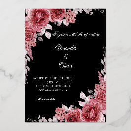 Schwarze & rote florale Hochzeitseinladung | Elega Folieneinladung