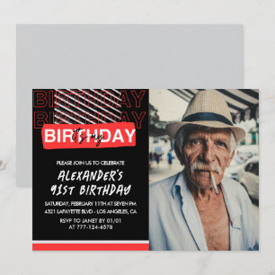 Schwarze rote Foto-Einladungen zum 91. Geburtstag  Einladung