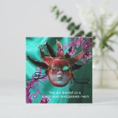 SCHWARZE ROTE FUCHSIA JESTER MASK ,Party Masquerad Einladung (Stehend Vorderseite)