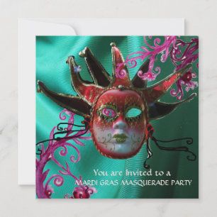 SCHWARZE ROTE FUCHSIA JESTER MASK ,Party Masquerad Einladung