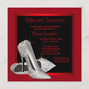 Schwarze rote Glitter High Heels Damen 50. Geburts Einladung