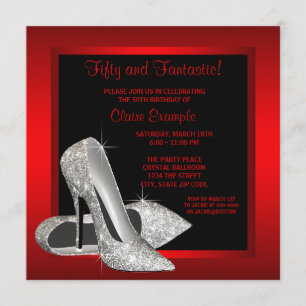 Schwarze rote Glitter High Heels Damen 50. Geburts Einladung
