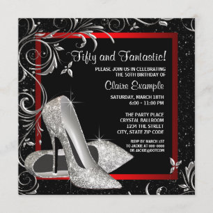 Schwarze rote Glitter High Heels Damen Geburtstag Einladung