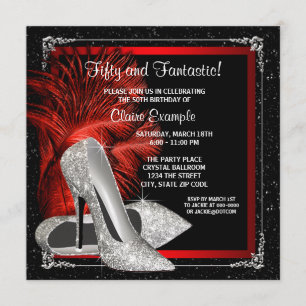 Schwarze rote Glitter High Heels Frau 50. Geburtst Einladung