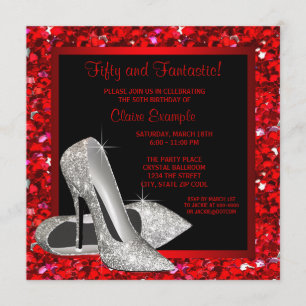 Schwarze rote Glitter High Heels Frauen 50. Geburt Einladung