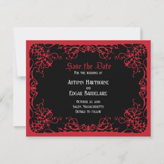 Schwarze Rote Gotische Hochzeit Save The Date (Vorderseite)