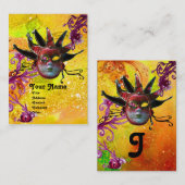 SCHWARZE ROTE JESTER MASK Masquerade Party Gelb Visitenkarte (Vorne/Hinten)