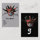 SCHWARZE ROTE JESTER MASK ,Masquerade Party Grau Visitenkarte (Vorne/Hinten)