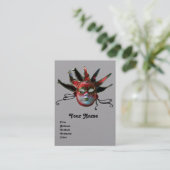 SCHWARZE ROTE JESTER MASK ,Masquerade Party Grau Visitenkarte (Stehend Vorderseite)