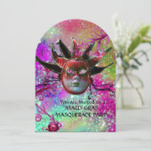 SCHWARZE ROTE JESTER MASK ,Masquerade Party Lila Einladung (Stehend Vorderseite)