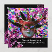 SCHWARZE ROTE JESTER MASK ,Masquerade Partys Champ Einladung (Vorne/Hinten)