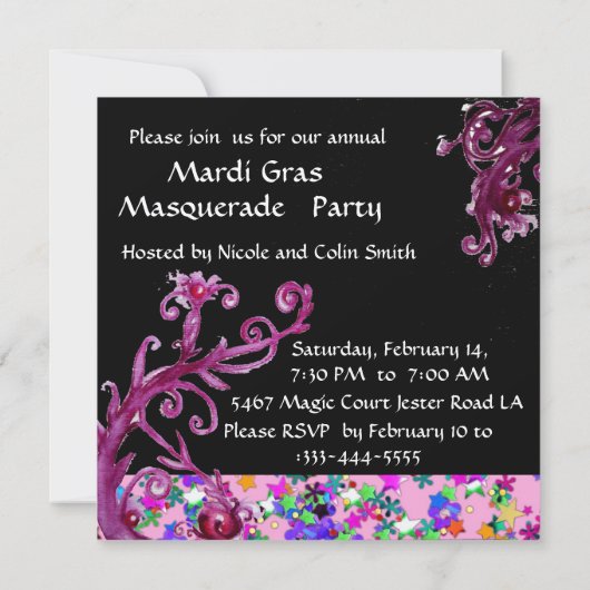 SCHWARZE ROTE JESTER MASK ,Masquerade Partys Champ Einladung (Rückseite)