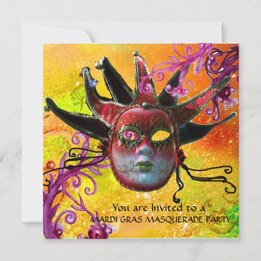 SCHWARZE ROTE JESTER MASK ,Masquerade Partys Champ Einladung (Vorderseite)