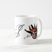 SCHWARZE ROTE JESTER MASK MONOGRAMM ,Party Kaffeetasse (VorderseiteRechts)
