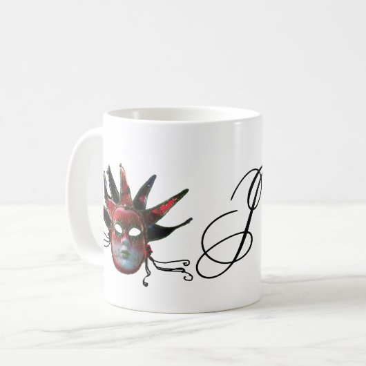 SCHWARZE ROTE JESTER MASK MONOGRAMM ,Party Kaffeetasse (Vorderseite Links)