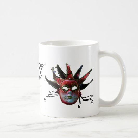 SCHWARZE ROTE JESTER MASK MONOGRAMM ,Party Kaffeetasse (Rechts)