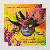 SCHWARZE ROTE JESTERMASK ,Party Masquerade Einladung (Vorne/Hinten)