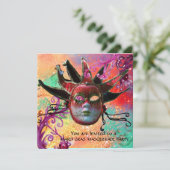 SCHWARZE ROTE JESTERMASK ,Party Masquerade Einladung (Stehend Vorderseite)