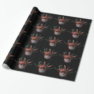 SCHWARZE ROTE JESTERMASK ,Party Masquerade Geschenkpapier