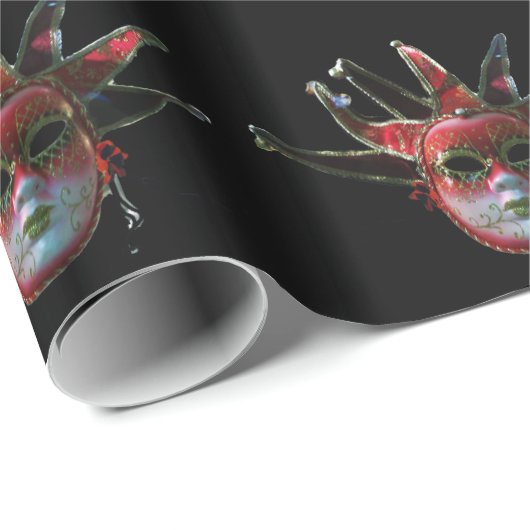 SCHWARZE ROTE JESTERMASK ,Party Masquerade Geschenkpapier (Rolleneckpunkt)