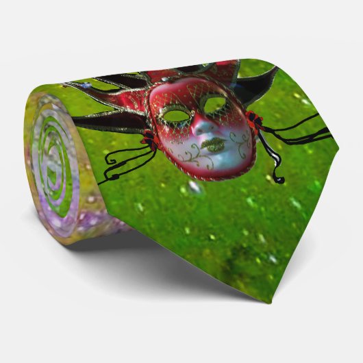 SCHWARZE ROTE JESTERMASK ,Party Masquerade Krawatte (Gerollt)