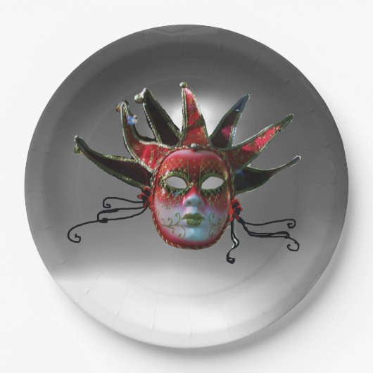 SCHWARZE ROTE JESTERMASK ,Party Masquerade Pappteller (Vorderseite)