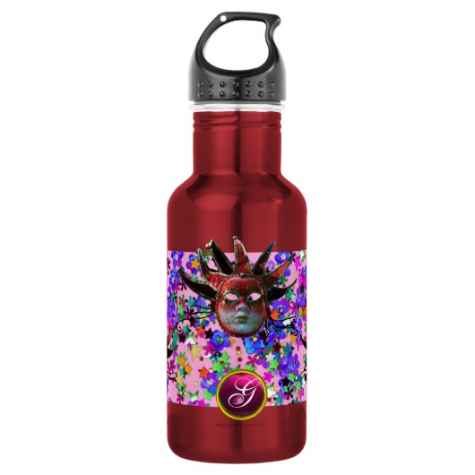 SCHWARZE ROTE JESTERMASK ,Party-Monogramm Masquera Trinkflasche (Vorderseite)