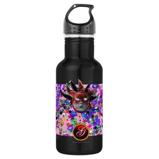 SCHWARZE ROTE JESTERMASK ,Party-Monogramm Masquera Trinkflasche (Vorderseite)