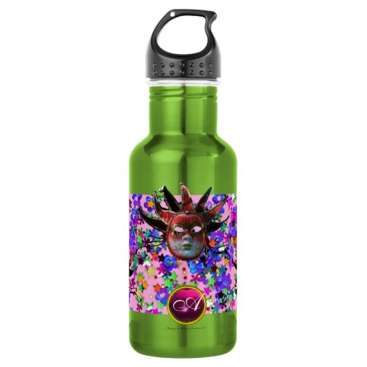 SCHWARZE ROTE JESTERMASK ,Party-Monogramm Masquera Trinkflasche (Vorderseite)