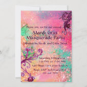 SCHWARZE ROTE JESTERMASKE ,Maskenfarben Party Rosa Einladung (Rückseite)