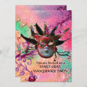 SCHWARZE ROTE JESTERMASKE ,Maskenfarben Party Rosa Einladung (Vorne/Hinten)