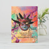 SCHWARZE ROTE JESTERMASKE ,Maskengeflecht Party Ro Einladung (Stehend Vorderseite)