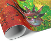 SCHWARZE ROTE JESTERMASKE, Party, grau Geschenkpapier (Rolleneckpunkt)