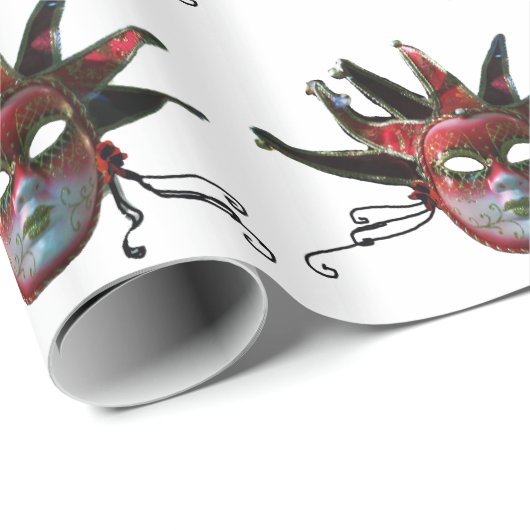 SCHWARZE ROTE JESTERMASKE ,Party-Maskerade Geschenkpapier (Rolleneckpunkt)