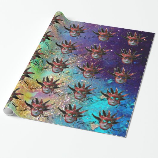 SCHWARZE ROTE JESTERMASKE ,Party-Maskerade Geschenkpapier (Ungerollt)