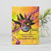 SCHWARZE ROTE JESTERMASKE ,Party-Masquerade-Gelb Einladung (Stehend Vorderseite)