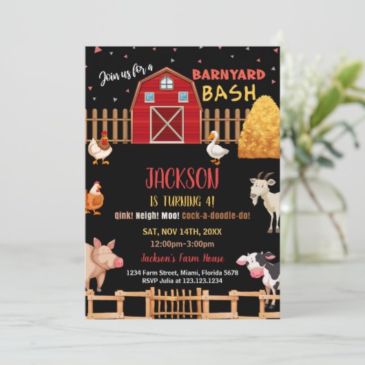 Schwarze rote Landtiere Einladungen zum Geburtstag (Stehend Vorderseite)