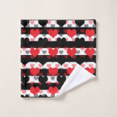 Schwarze rote Liebe mit Schwarz-weißen Streifen Badhandtuch Set (Waschlappen)