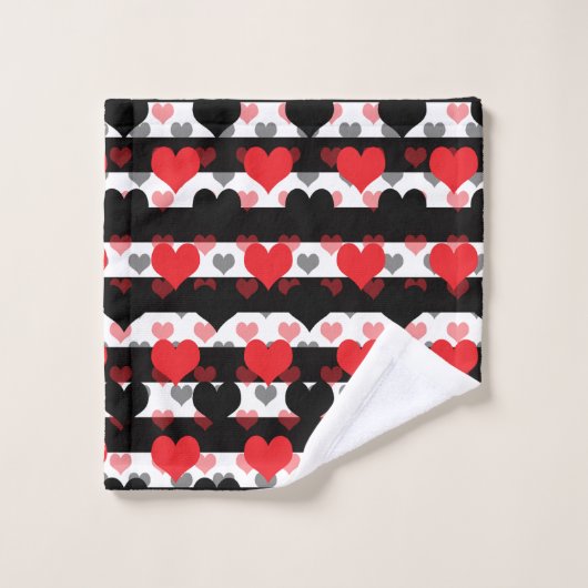 Schwarze rote Liebe mit Schwarz-weißen Streifen Badhandtuch Set (Waschlappen)