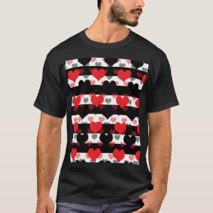 Schwarze rote Liebe mit Schwarz-weißen Streifen T-Shirt