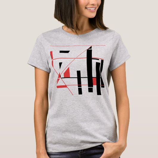 Schwarze, rote Linien, geometrische, Abstrakte Dar T-Shirt (Vorderseite)